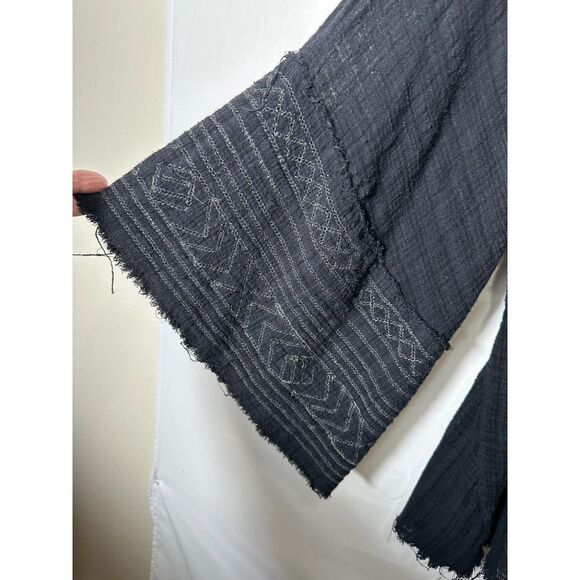 Free People FP One Kimono Jacket Large Black Wrap Embroidered Bell Sleeves - Picture 3 of 4